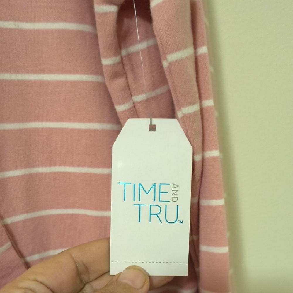 Time and Tru Women's Pink and White Striped Hoodie - Picture 2 of 6